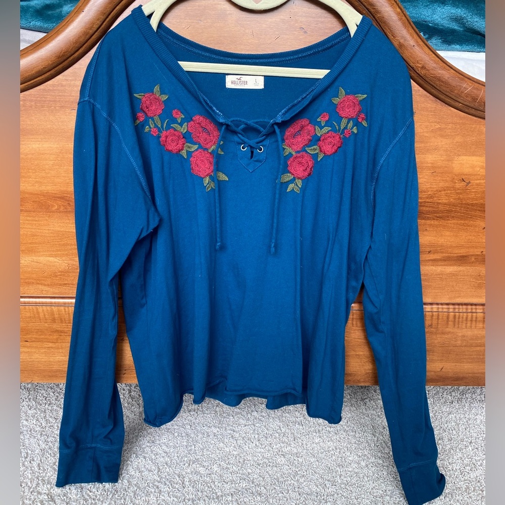 Floral Collar lace-up longsleeve